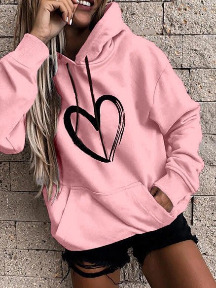 Stilla | Kvinders Hættetrøje Med Hjerteprint, Lomme, Lange Ærmer, Afslappet Hoody Online Hot Salg