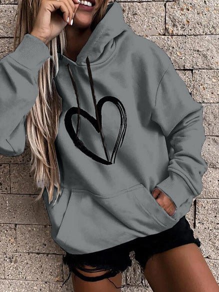 Stilla | Kvinders Hættetrøje Med Hjerteprint, Lomme, Lange Ærmer, Afslappet Hoody Online Hot Salg