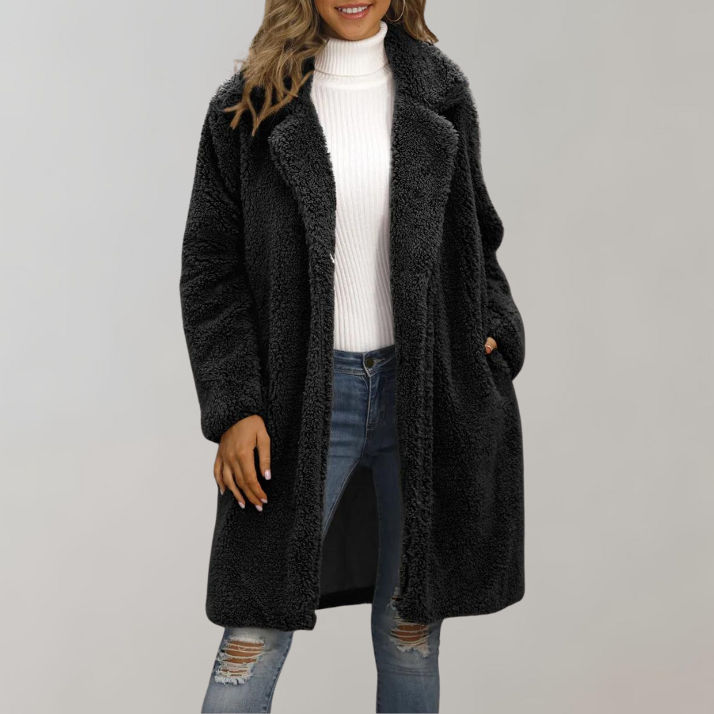 Stilla | Løs Teddyjakke med Hætte Fluffy Fleece Hyggelig & Varm