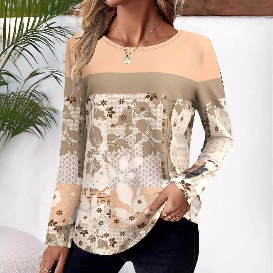 stilla-casual-print-rund-hals-regulaer-aerme-lange-aermer-t-shirt_1.jpg Stilla | Casual Print Rund Hals Regulær Ærme Lange Ærmer T-shirt