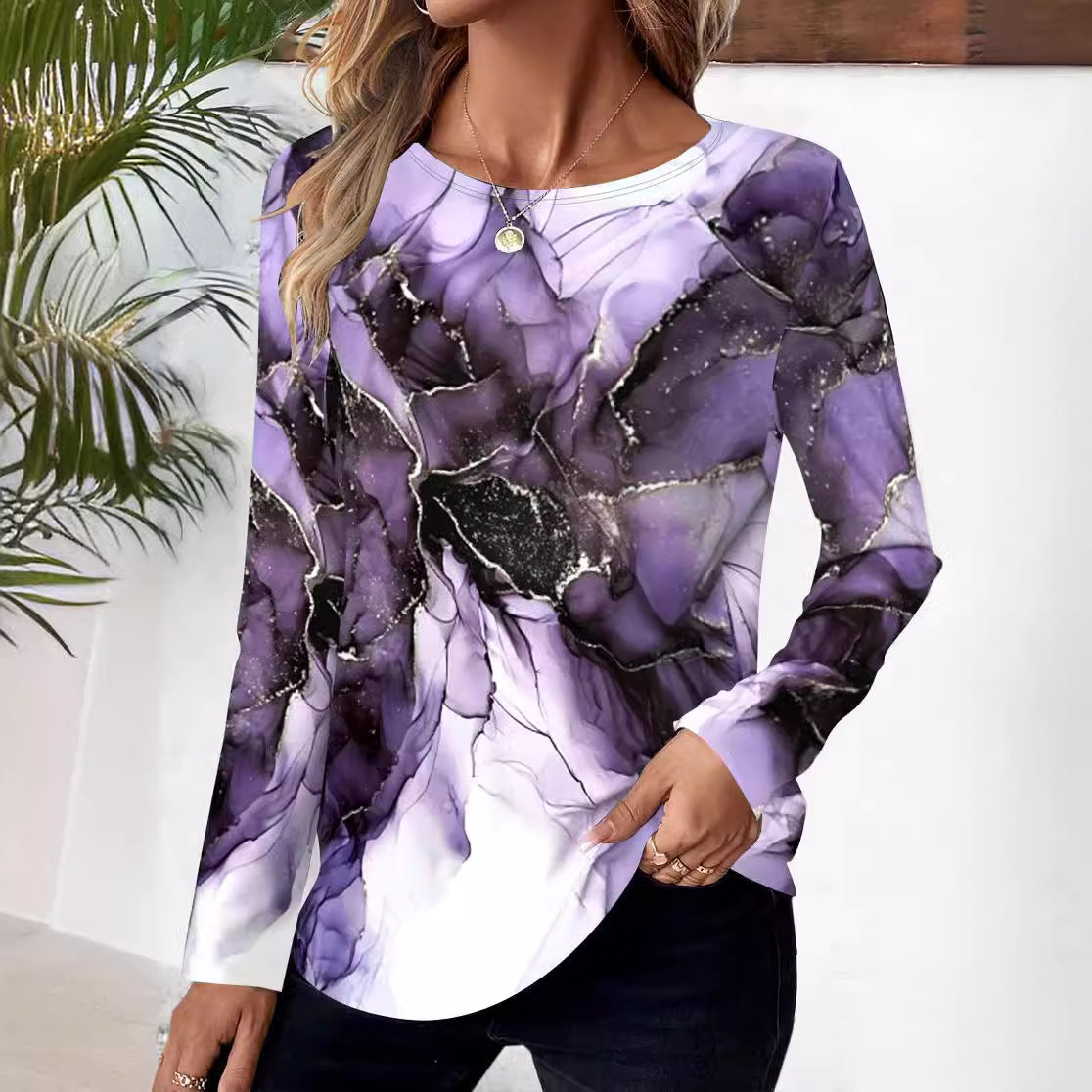 stilla-casual-print-rund-hals-regulaer-aerme-lange-aermer-t-shirt_2.jpg Stilla | Casual Print Rund Hals Regulær Ærme Lange Ærmer T-shirt