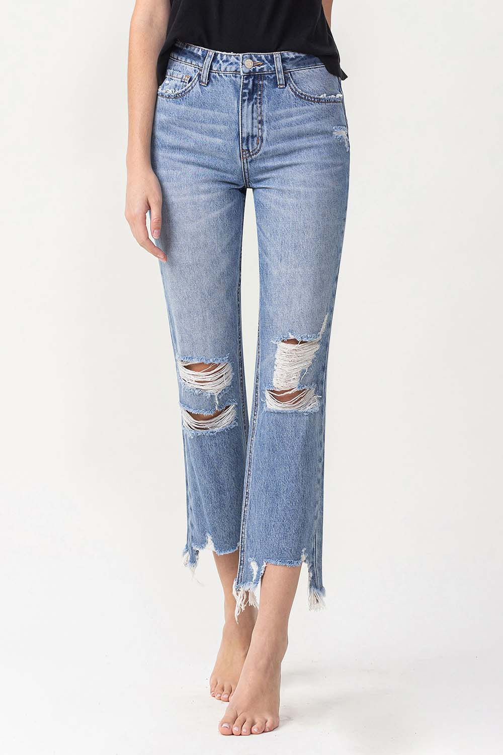 Stilla | Høj Talje Distressed Straight Jeans