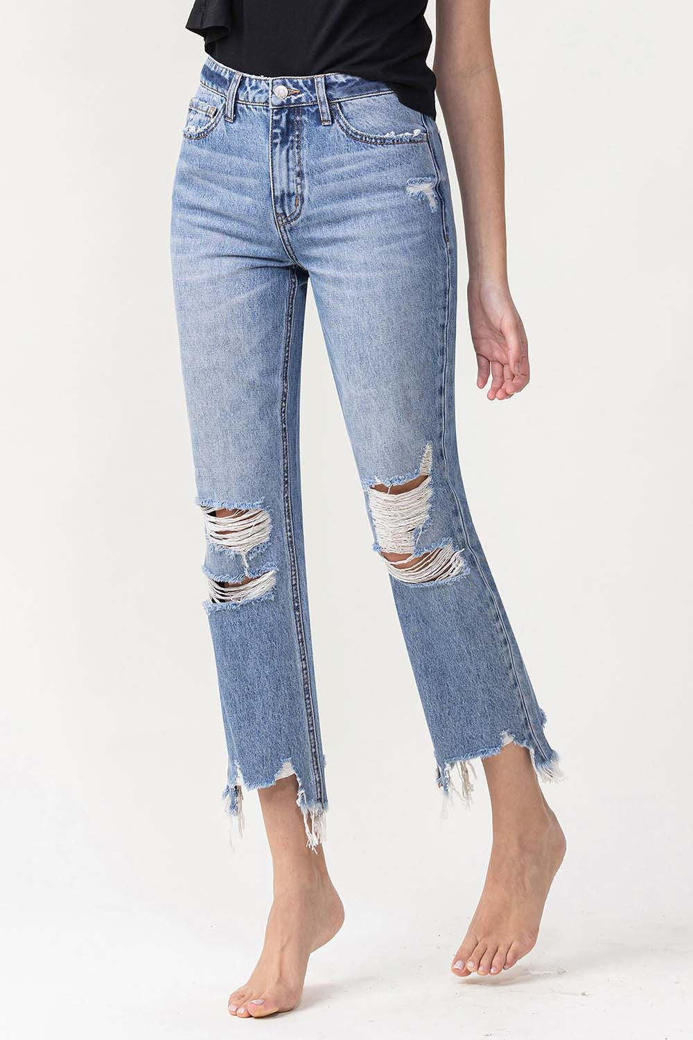 Stilla | Høj Talje Distressed Straight Jeans