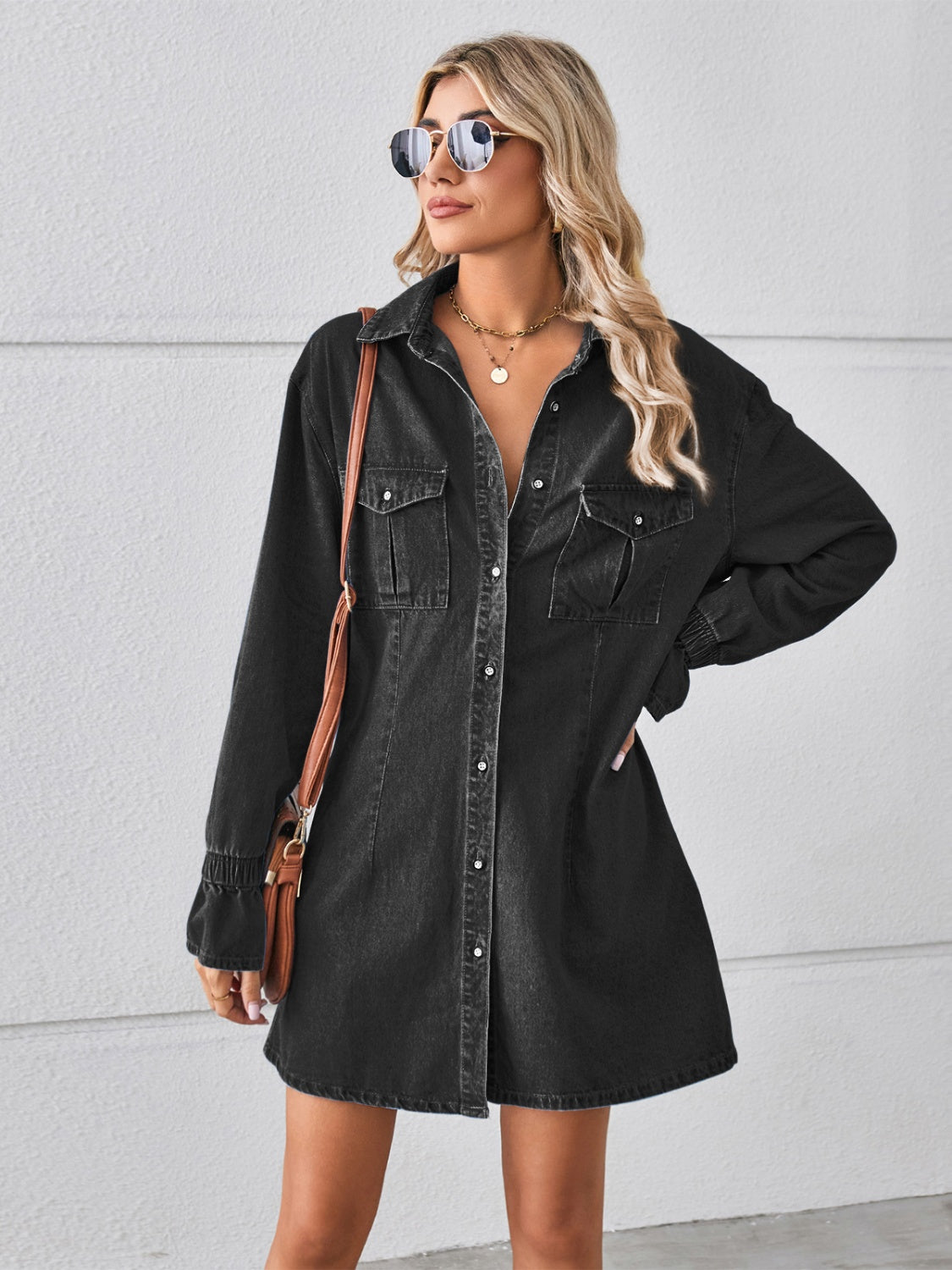 Stilla | Drop-Skulder Mini Denim Kjole