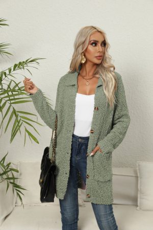Stilla | Lomme Knap Krave Strik Cardigan Online Hot Salg