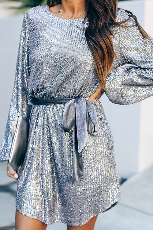 Stilla | Glamorous Paillet Bånd Beløbs Mini Kjole