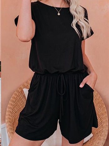 Stilla | Kvinders Jumpsuits Solid Kortærmet Snørelukning Afslappet Jumpsuit
