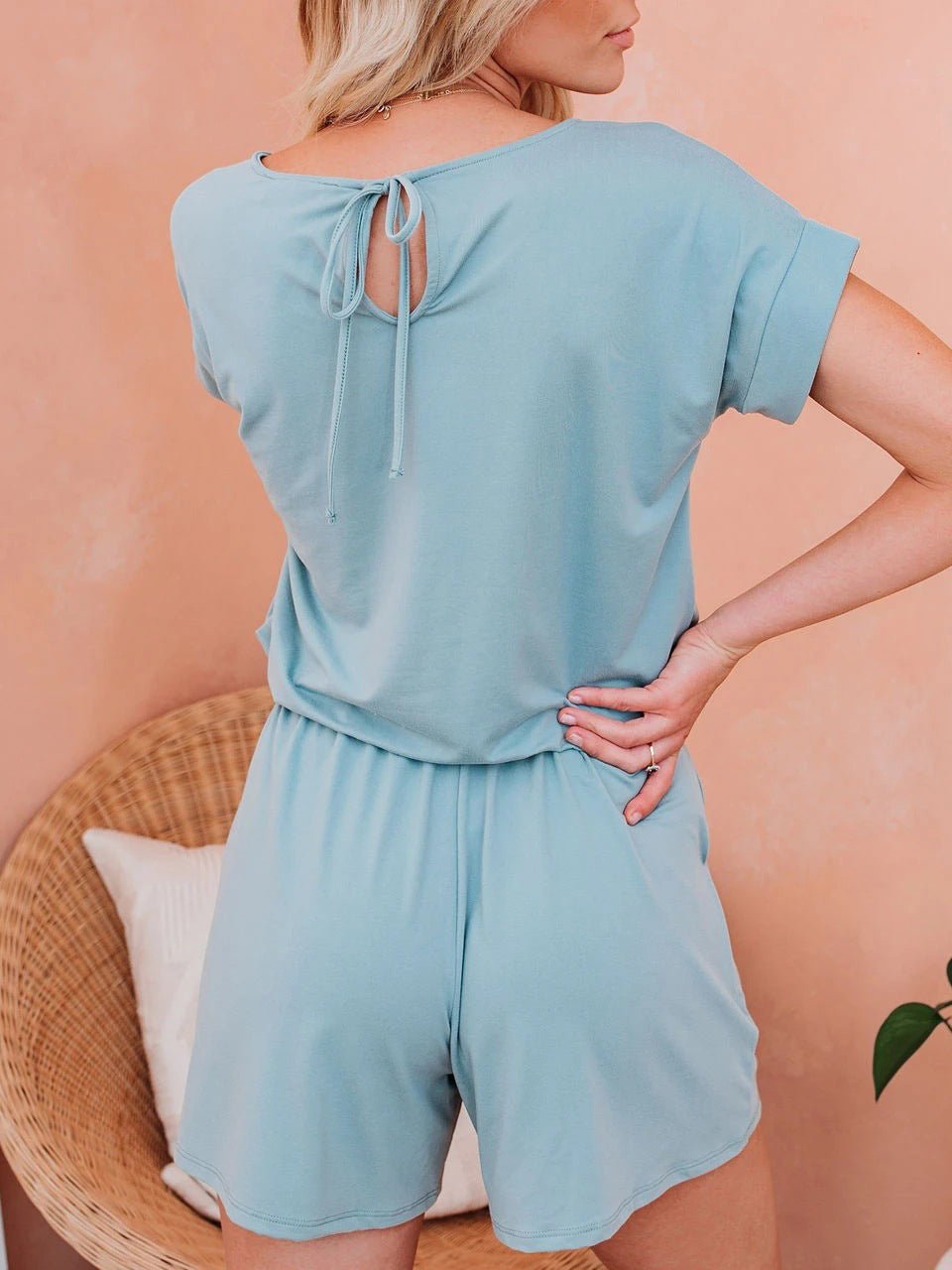 Stilla | Kvinders Jumpsuits Solid Kortærmet Snørelukning Afslappet Jumpsuit