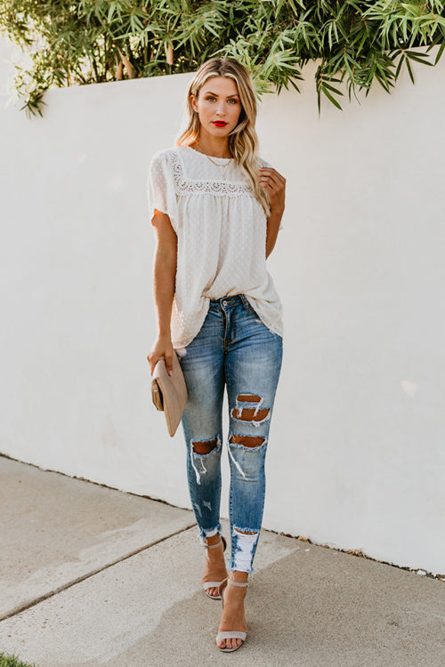 Stilla | Picture It Lace Swiss Dot Kort Ærme Til Toppen