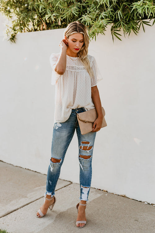 Stilla | Picture It Lace Swiss Dot Kort Ærme Til Toppen