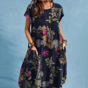 Stilla | Damens Komfortabel Blomster Retro Vintage Kjole på udsalg