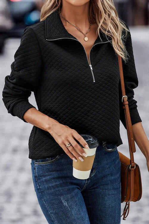 Stilla | Zip Krave Ensfarvet Langærmet Sweatshirt