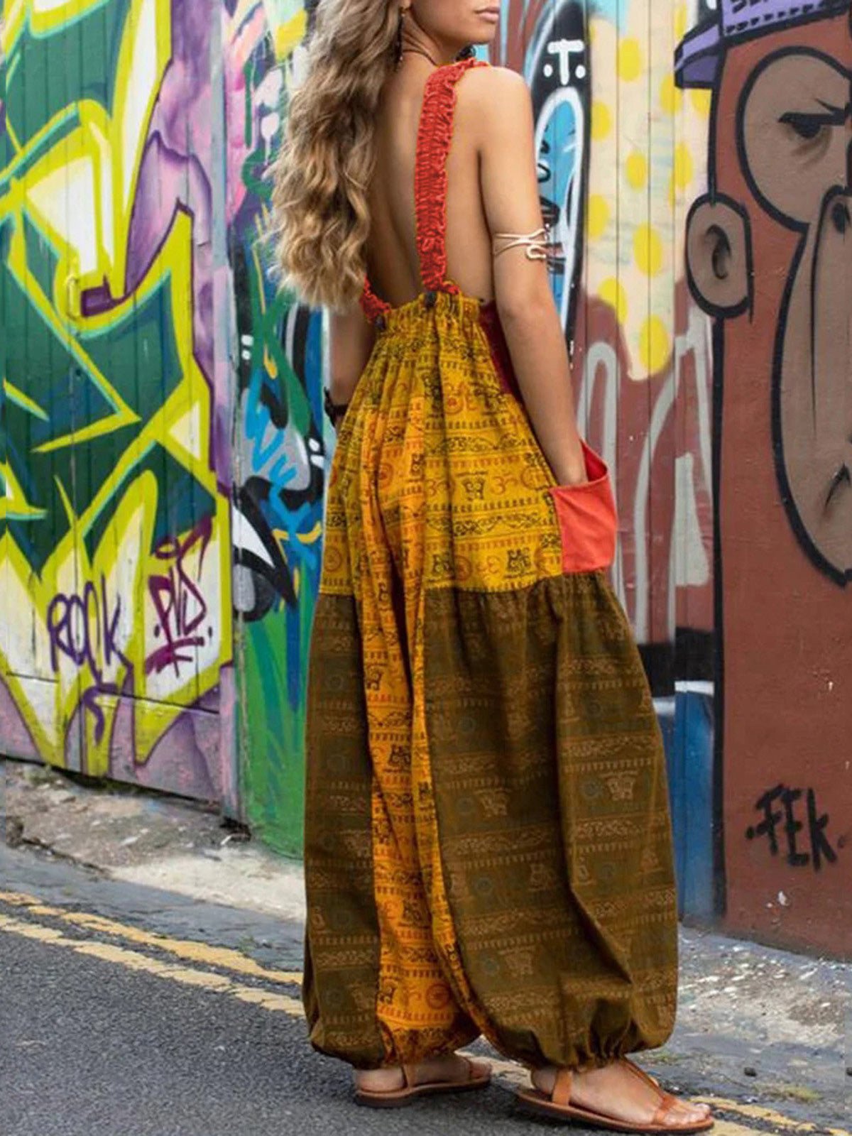 Stilla | Kvinders Jumpsuits Løs Sling Print Lomme Afslappet Jumpsuit