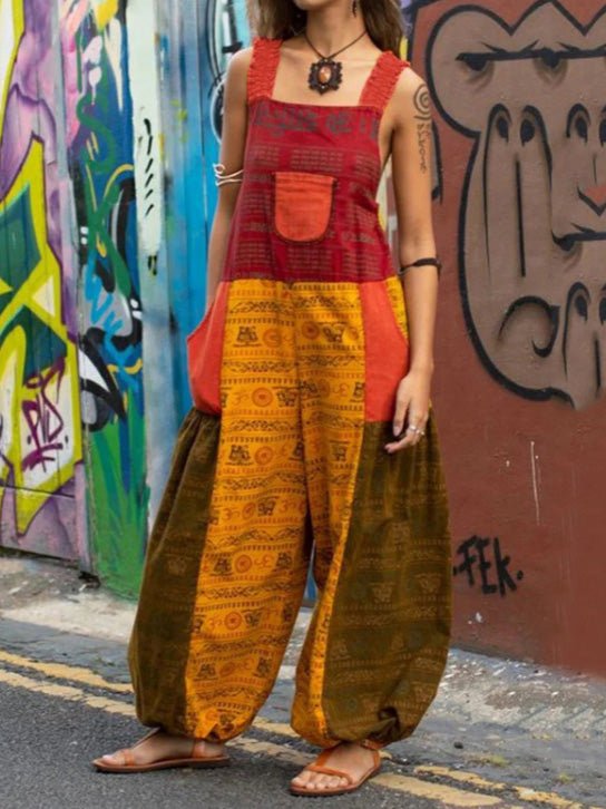 Stilla | Kvinders Jumpsuits Løs Sling Print Lomme Afslappet Jumpsuit