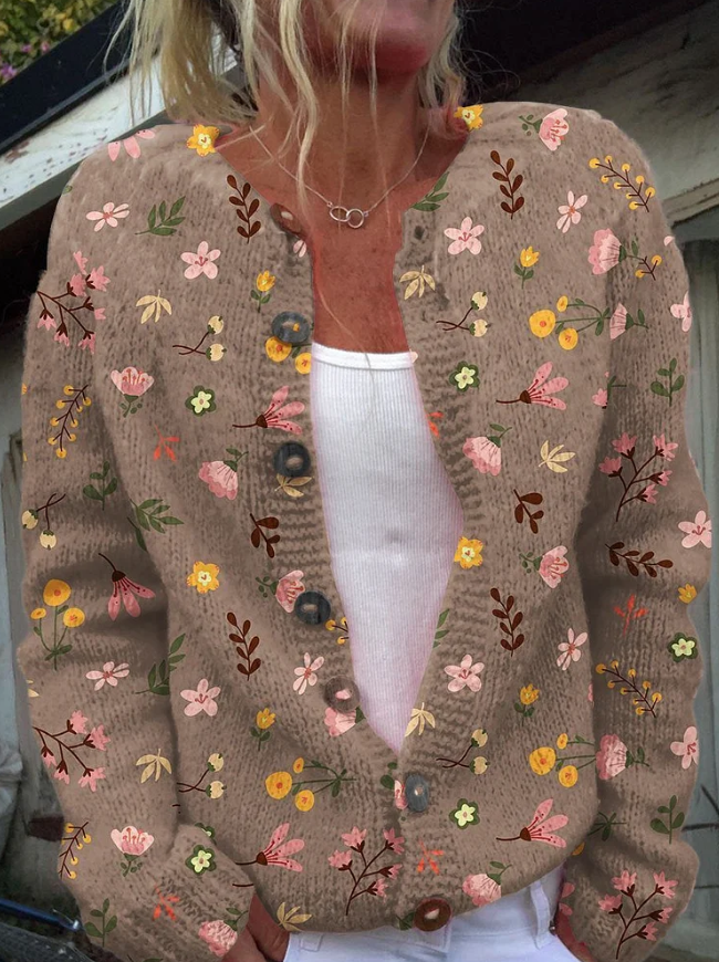 Stilla | Unik Blomsterprint Strikketrøje