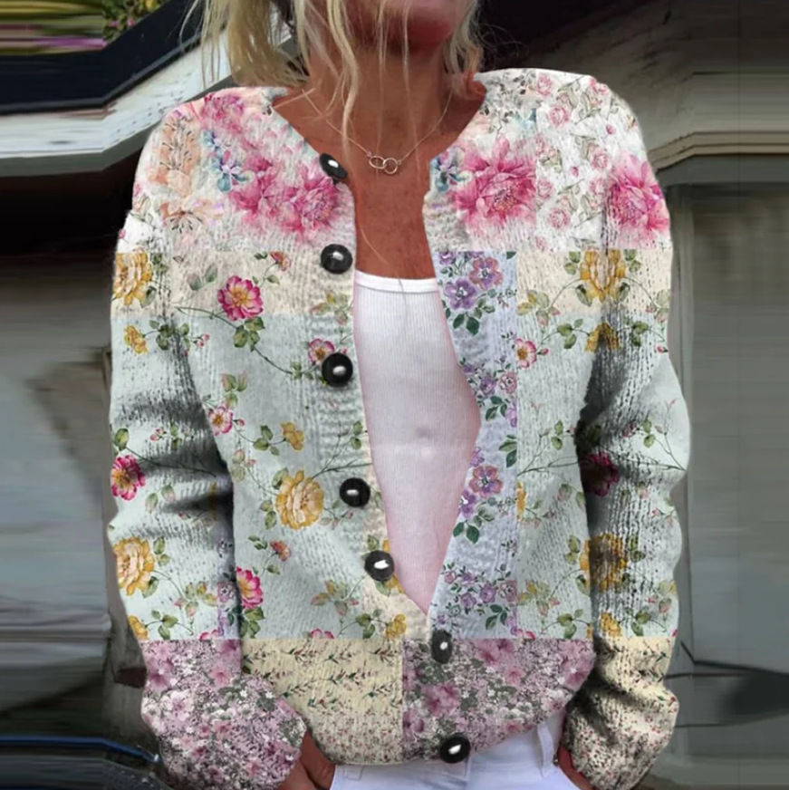 Stilla | Unik Blomsterprint Strikketrøje