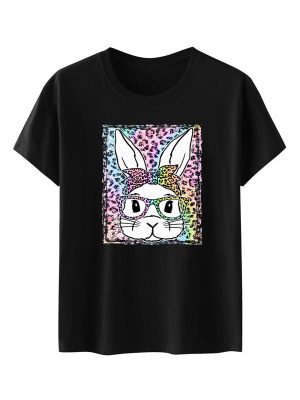 Stilla | Kvinder Påske Leopard Kanin Print Kortærmet T-shirt