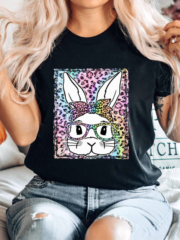 Stilla | Kvinder Påske Leopard Kanin Print Kortærmet T-shirt