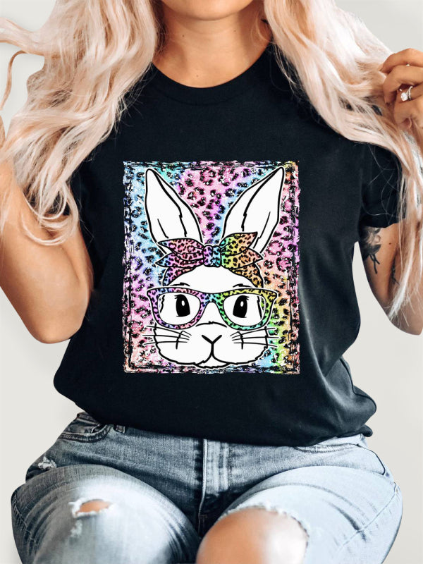 Stilla | Kvinder Påske Leopard Kanin Print Kortærmet T-shirt