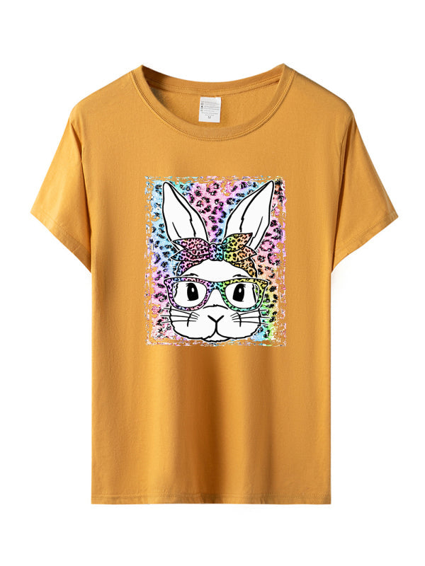 Stilla | Kvinder Påske Leopard Kanin Print Kortærmet T-shirt