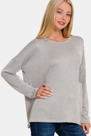 Stilla | Zenana Ribbet Stribet Langærmet T-Shirt Mode