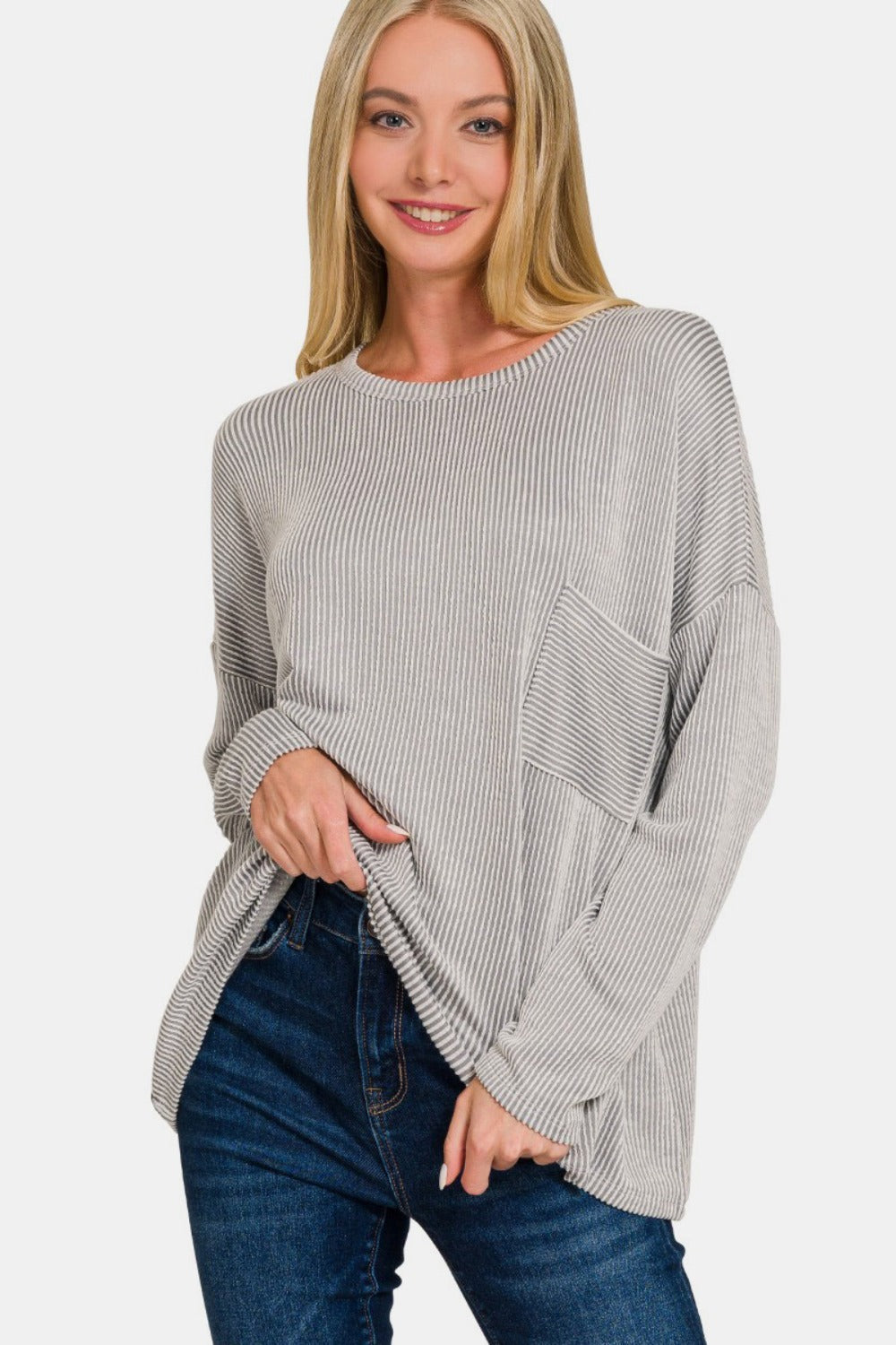 Stilla | Zenana Ribbet Stribet Langærmet T-Shirt Mode