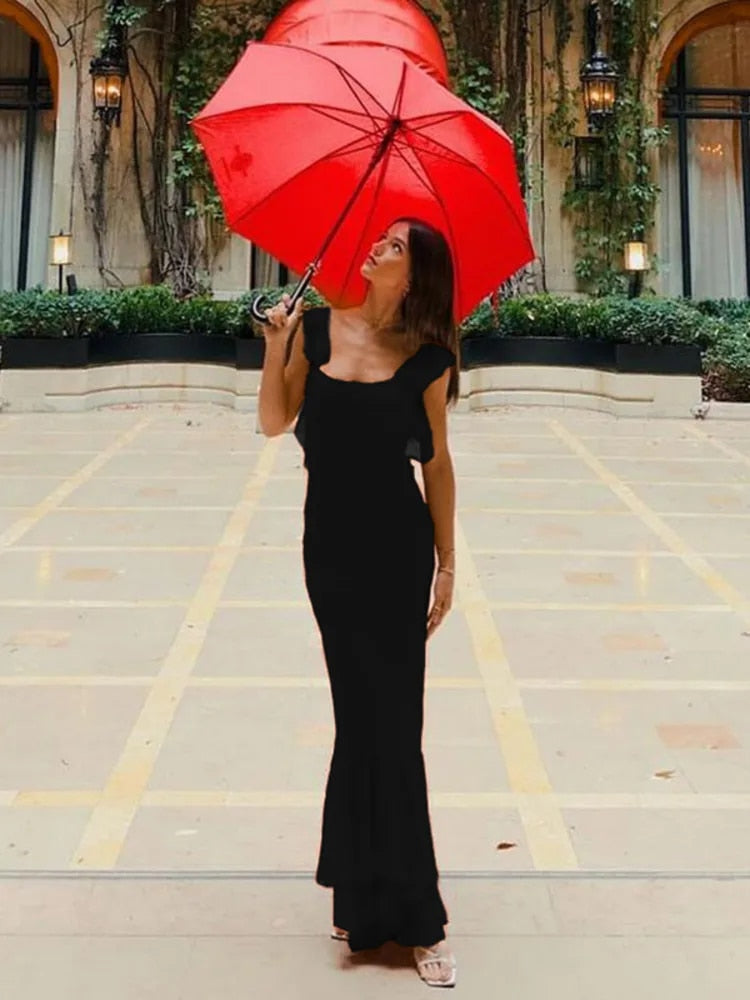 Stilla | Off Shoulder Stropper Rygfri Maxi Kjole