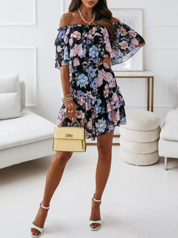 Stilla | One-Neck Chiffon-tryk Pendler Talje Kjole