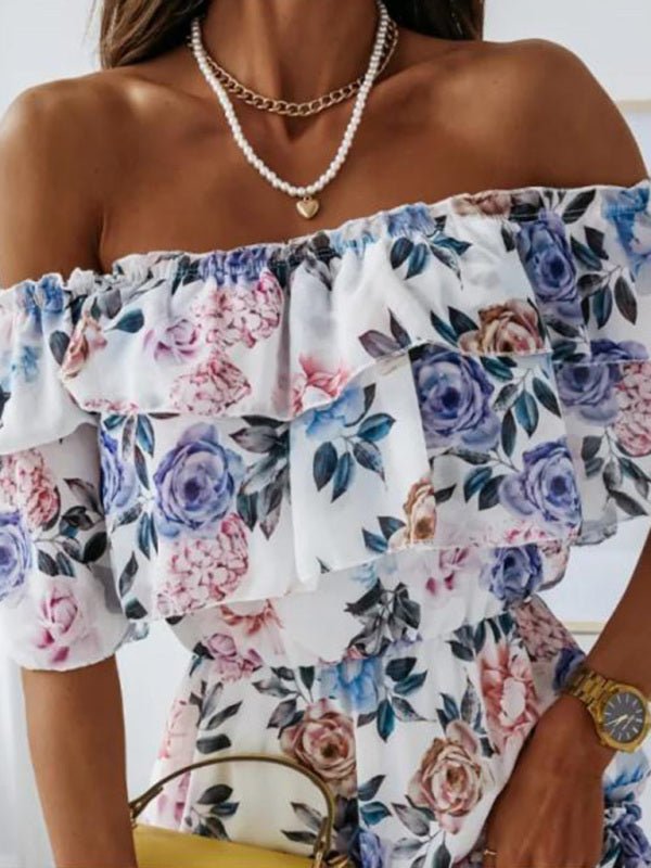 Stilla | One-Neck Chiffon-tryk Pendler Talje Kjole