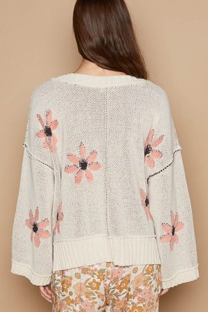 Stilla | V-Hals Blomstret Chenille Sweater