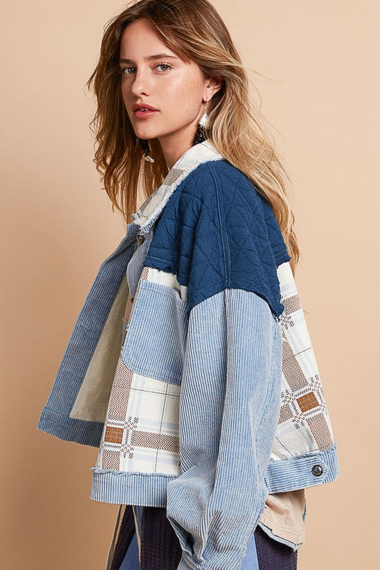 Stilla | Fløjl Jacquard Patchwork Knap Op Jakke