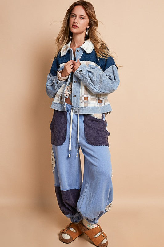 Stilla | Fløjl Jacquard Patchwork Knap Op Jakke