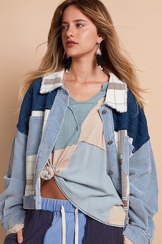 Stilla | Fløjl Jacquard Patchwork Knap Op Jakke
