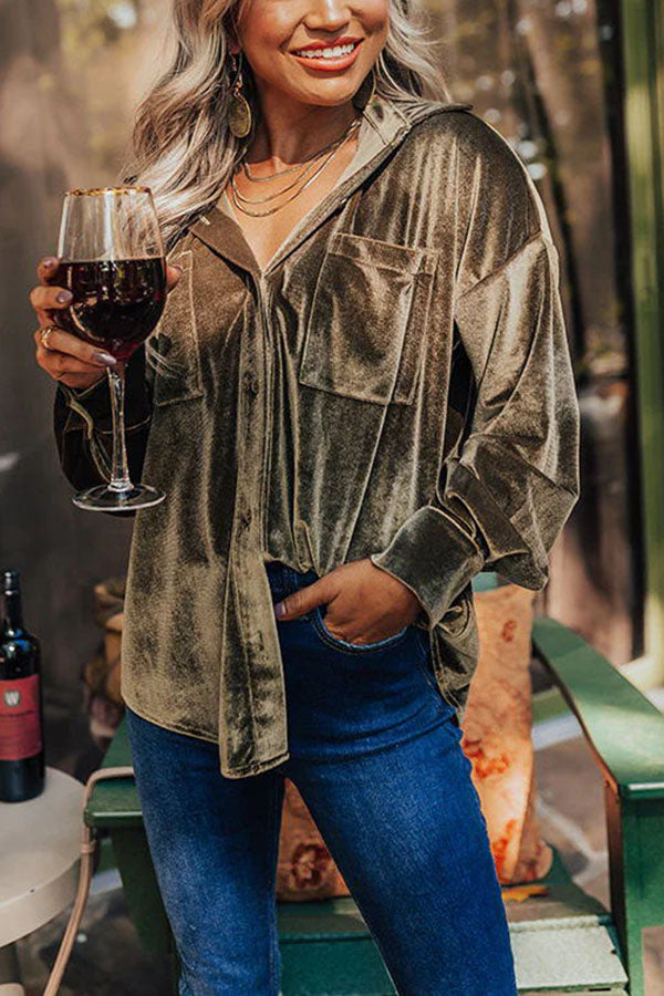 Stilla | Bluse Velvet Bluse Med Knaplukning Og Lommer