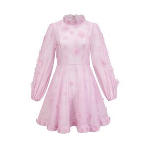 Stilla | Pink Floral Appliqué Mini Kjole