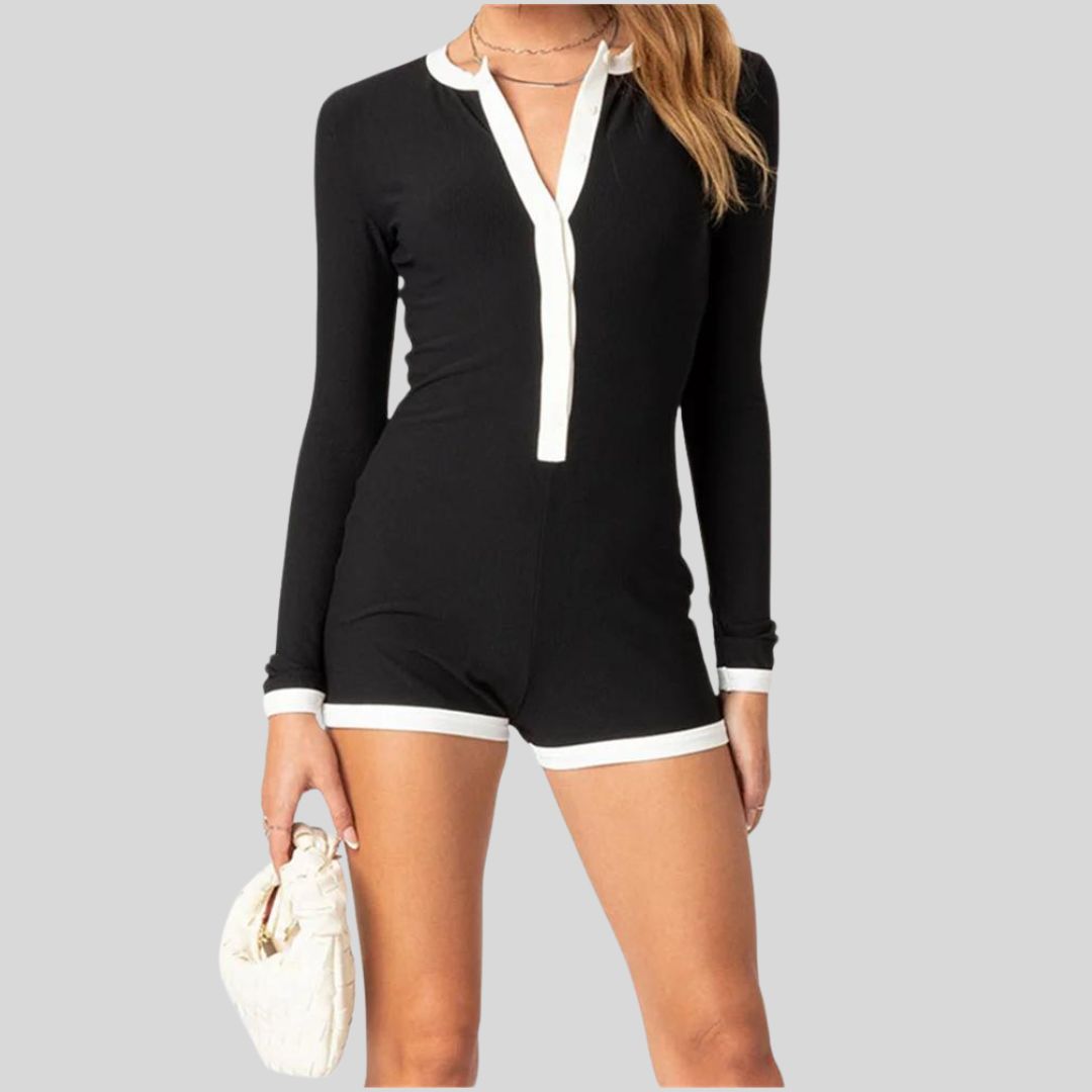 Stilla | Langærmet Playsuit Med Kontrastdetaljer Og Knaplukning