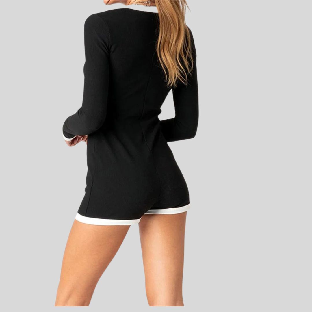 Stilla | Langærmet Playsuit Med Kontrastdetaljer Og Knaplukning
