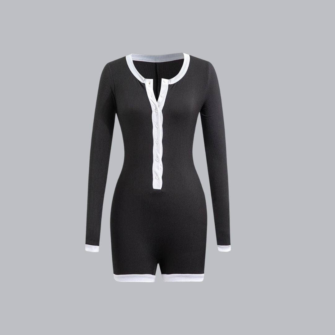 Stilla | Langærmet Playsuit Med Kontrastdetaljer Og Knaplukning