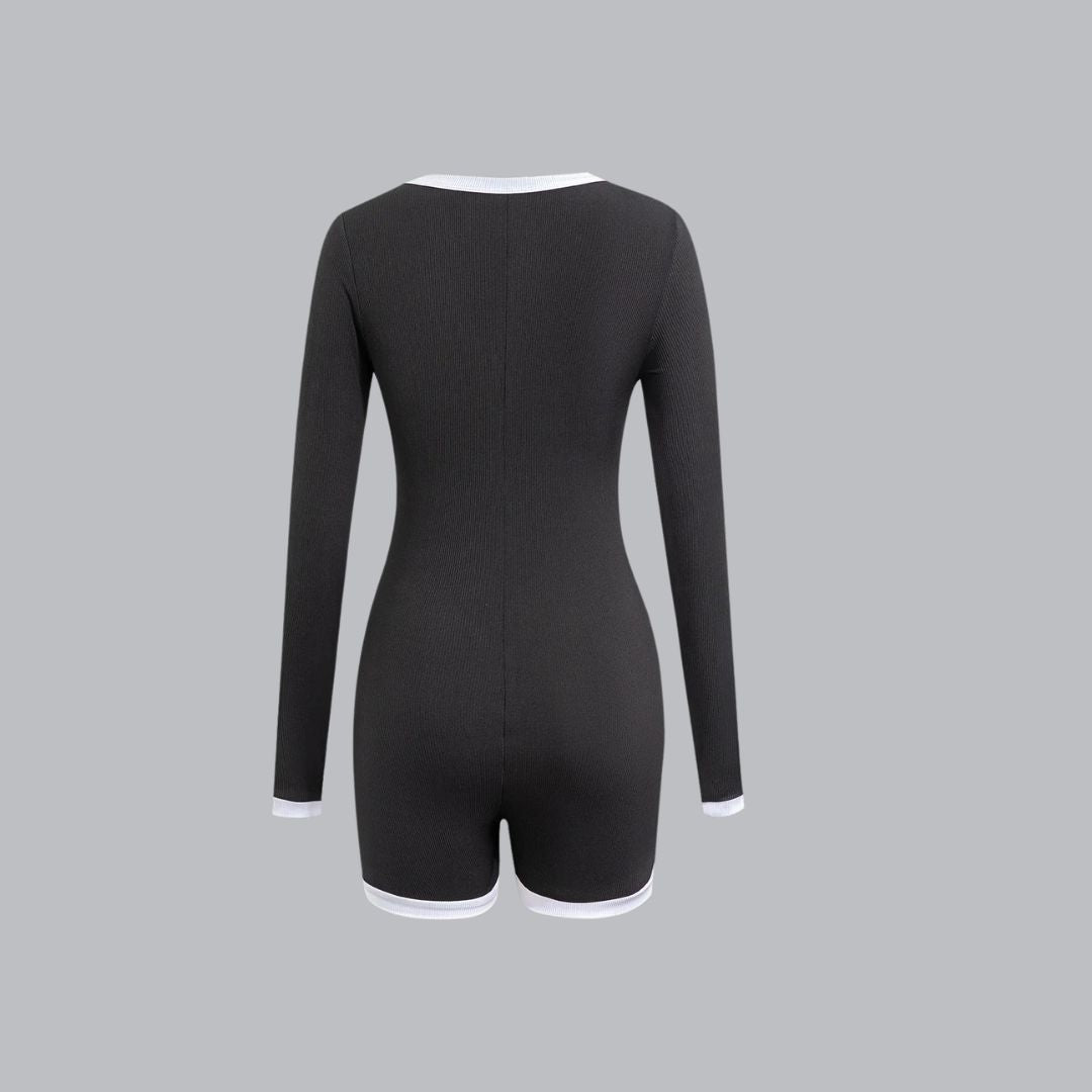 Stilla | Langærmet Playsuit Med Kontrastdetaljer Og Knaplukning