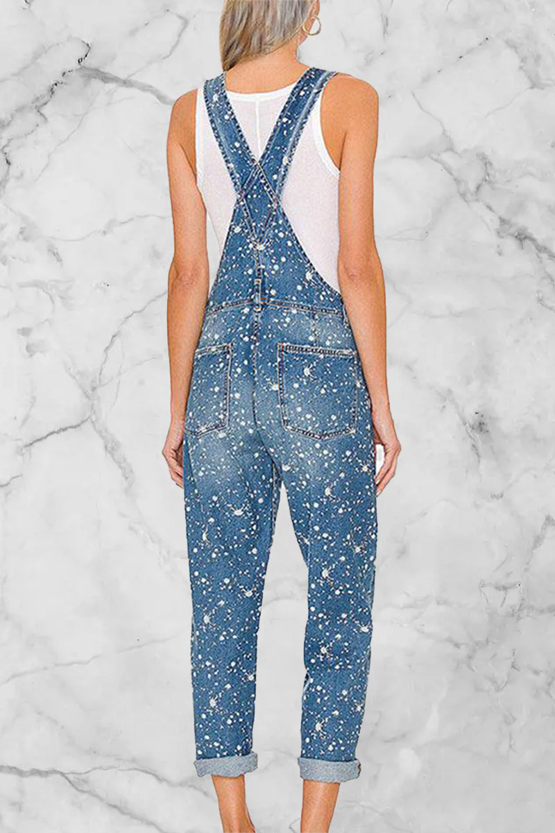 Stilla | Street Solid Patchwork Uden Ærmer Høj Talje Løs Denim Jumpsuits