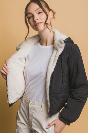 Stilla | Vendepullover Sherpa Kortjakke Med Hætte Love Tree Online Hot Salg