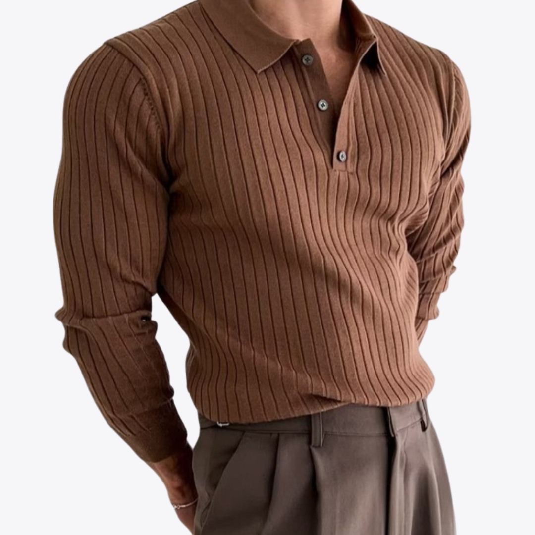 Stilla | Ribbede Langærmet Poloshirt