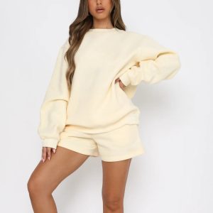 Stilla | Alsidig Casual Rund Hals Sweatshirt Shorts Sæt