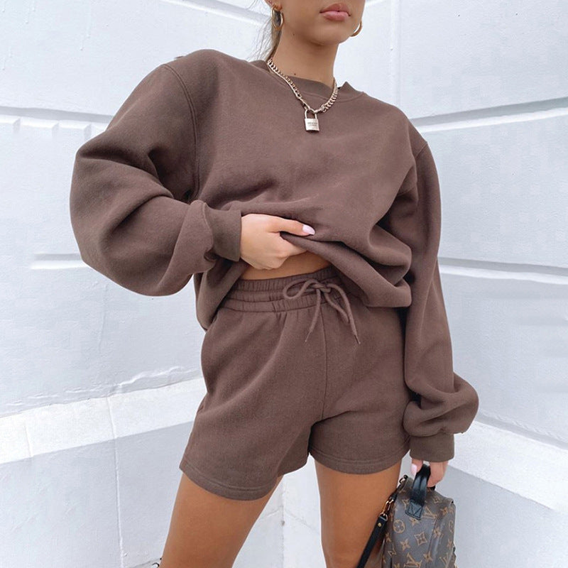 Stilla | Alsidig Casual Rund Hals Sweatshirt Shorts Sæt