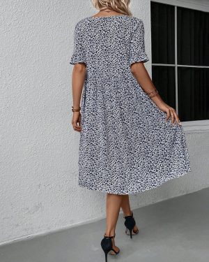 Stilla | Blomstret Elegant Kjole med Rund Hals