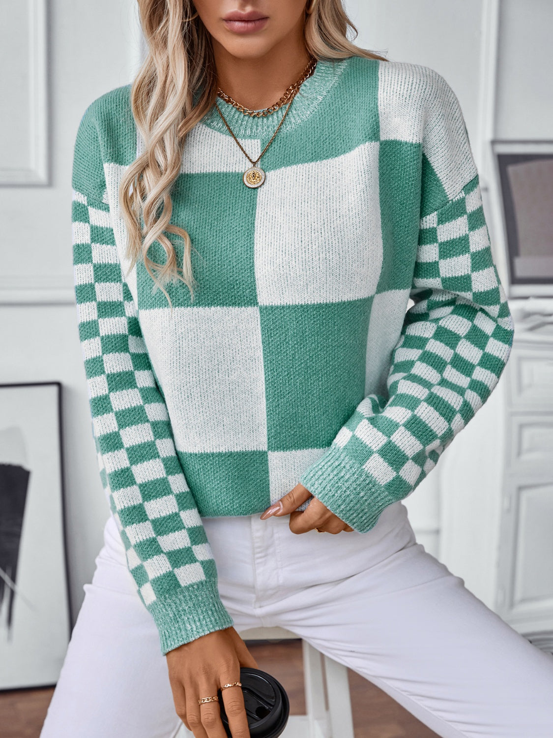Stilla | Farveblok Rundhalset sweater med ærmer Rabat
