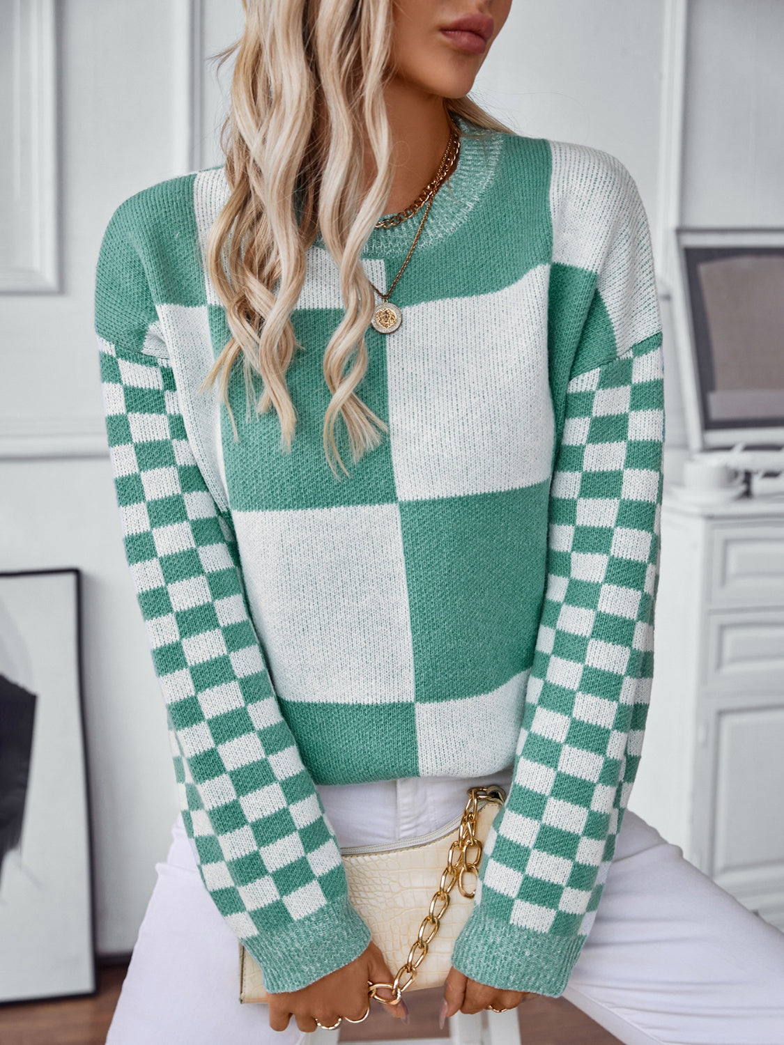 Stilla | Farveblok Rundhalset sweater med ærmer Rabat
