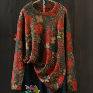 Stilla | Farverig Dame Blomsterpullover Online Hot Salg