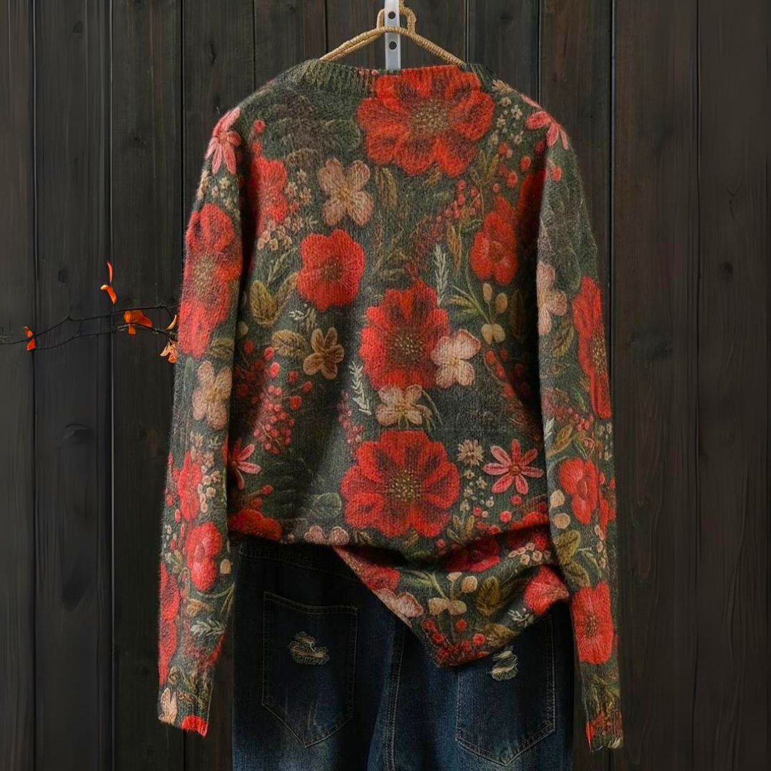 Stilla | Farverig Dame Blomsterpullover Online Hot Salg