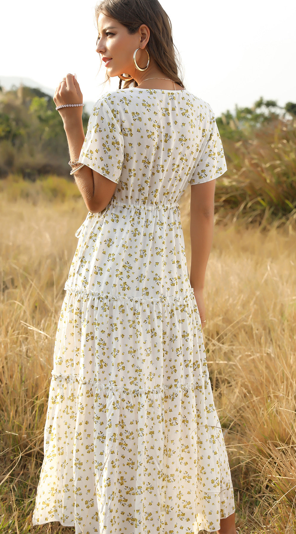 Stilla | Sommer Blomsterprint Flæser Boho Maxi Kjole